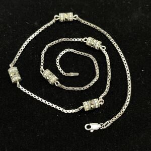 Vintage MSCO Sterling Sliver 925 Box Chain Station Necklace Marcasite Glass 16"